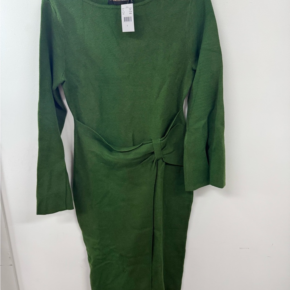 Classic Green Long Sleeve Tie-Waist Dress